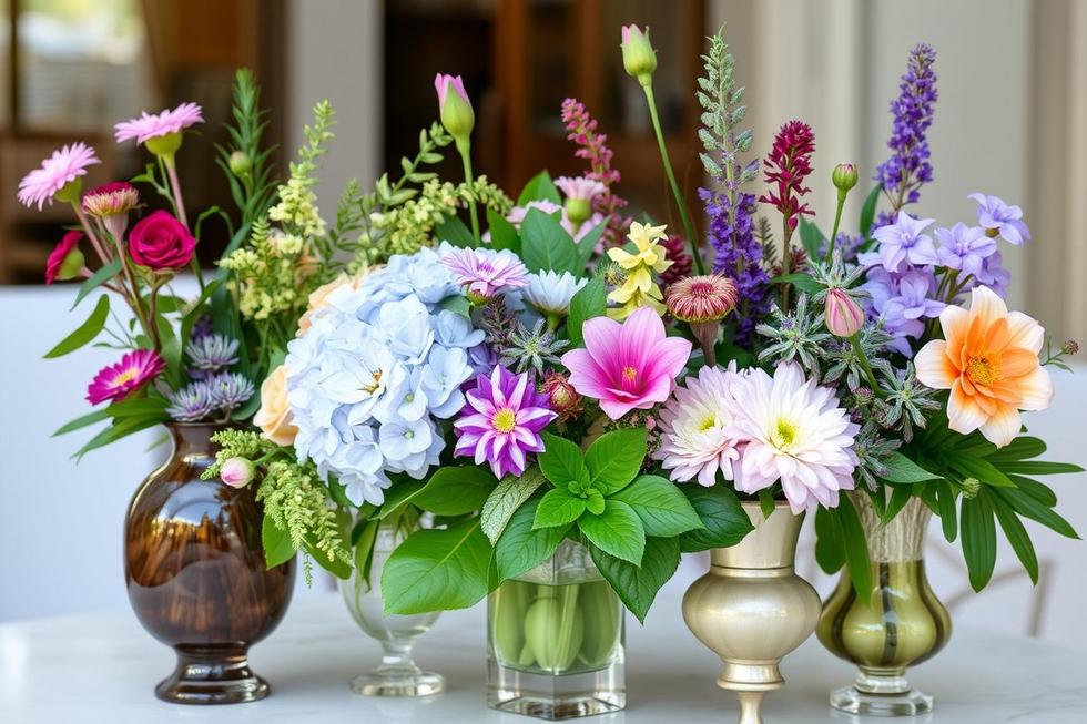 Arranjo floral elegante feito com plantas que exigem menos água.