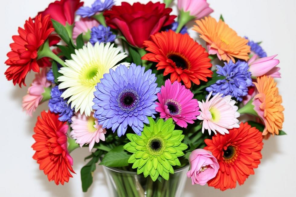 Um lindo buquê de flores frescas em um vaso moderno.