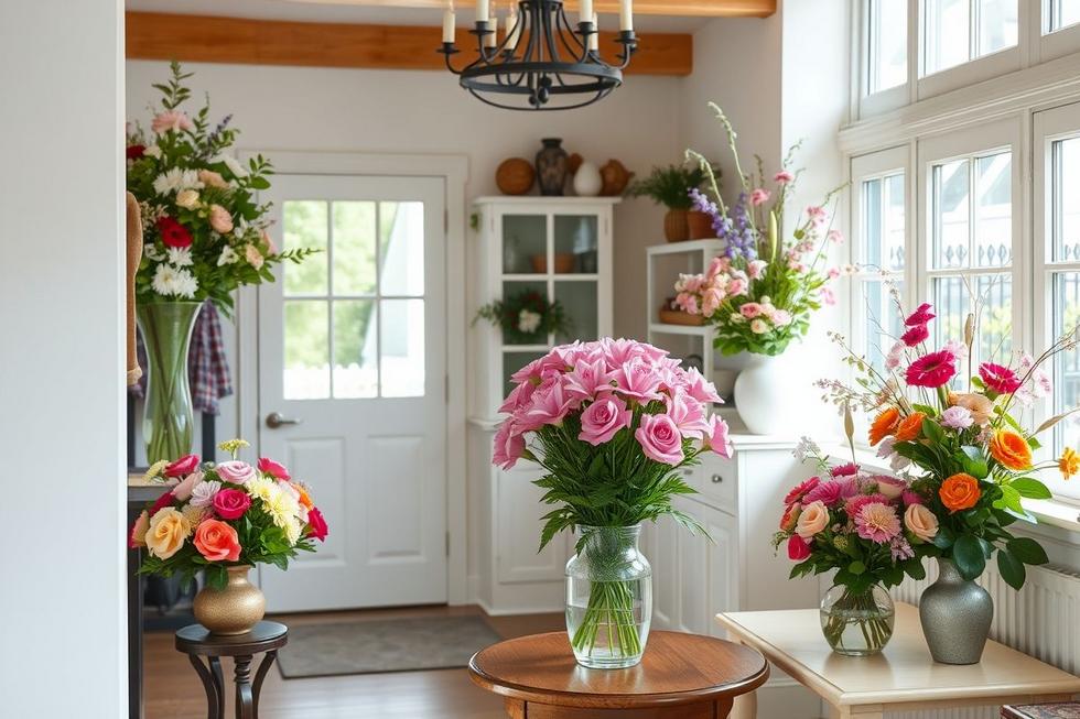 Decoração em casa com arranjos de flores