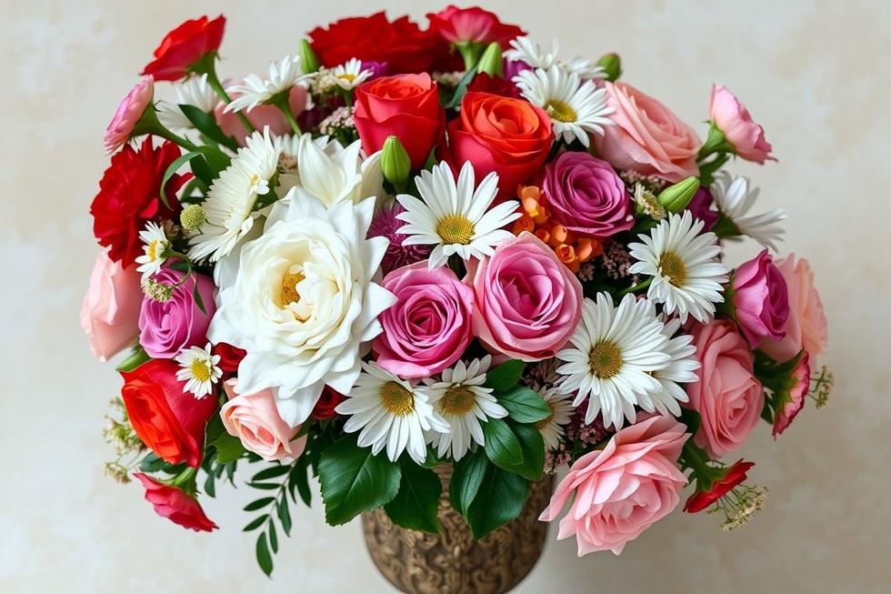 Um arranjo floral vibrante destacando diferentes tipos de flores.
