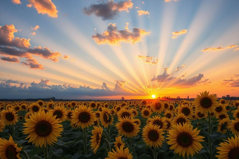 Campo de girassóis ao pôr do sol