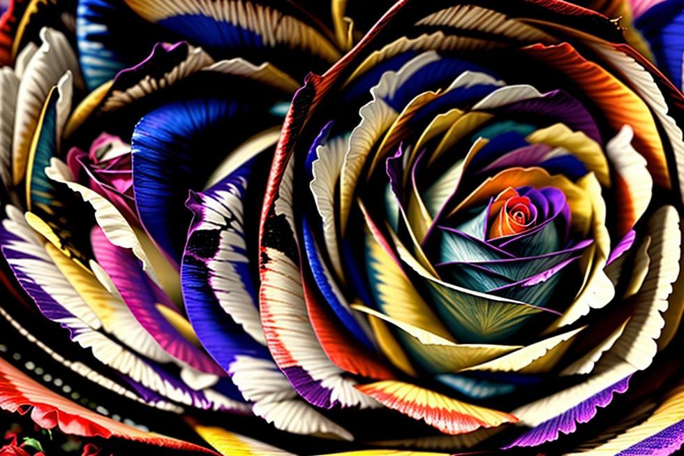 Close de uma rosa colombiana destacando suas pétalas e cores vivas.