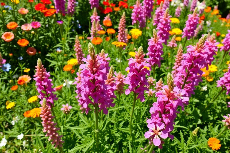 Jardim colorido com flores da Flor Angélica, representando a beleza da natureza.