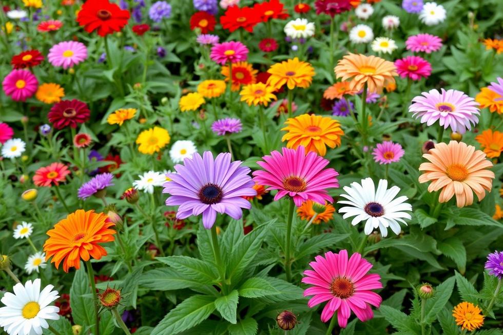 Jardim florido mostrando uma variedade de flores.