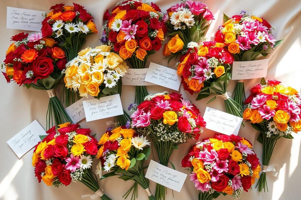 Diversos buquês de flores mostrando o carinho de enviar mensagens.