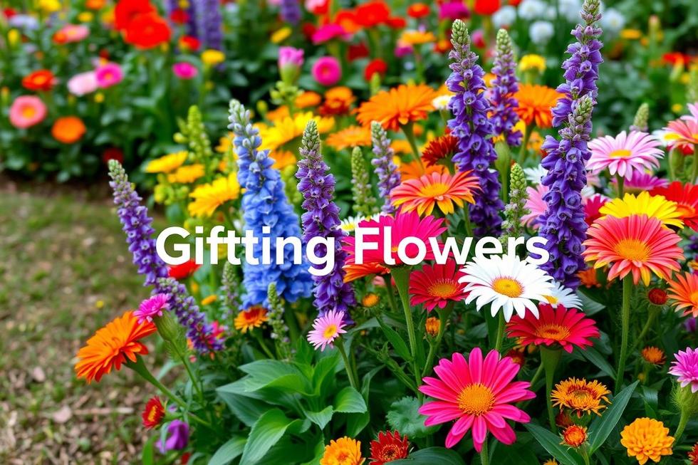 Um vibrante arranjo de flores em um jardim, ideal para presentear.