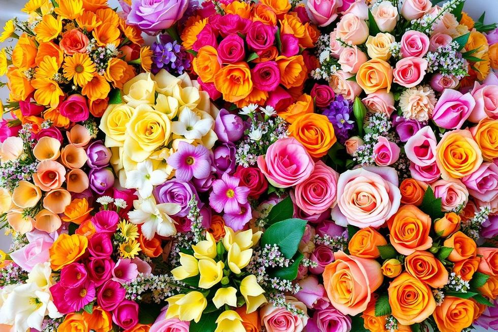Uma colagem com buquês de flores acessíveis para eventos.