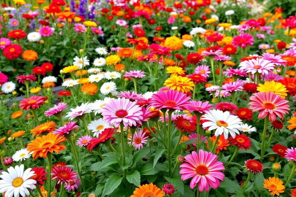 Um jardim deslumbrante repleto de flores coloridas e saudáveis.