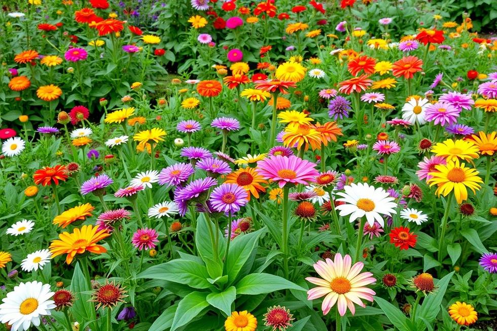 Jardim colorido refletindo práticas de jardinagem sustentáveis.