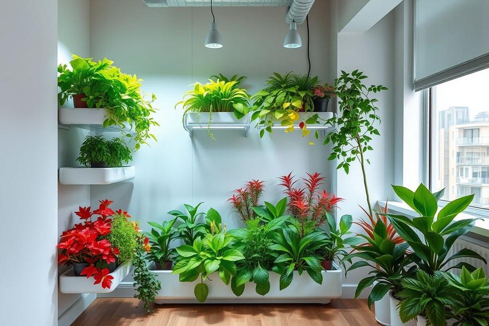 Sistema hidropônico atraente em um apartamento urbano.