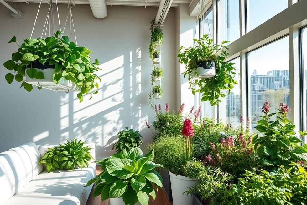 Hidroponia em ambiente interno com plantas saudáveis.