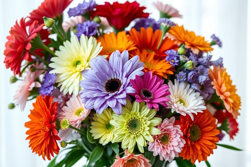 Bonito buquê de flores frescas adornado com luz suave.