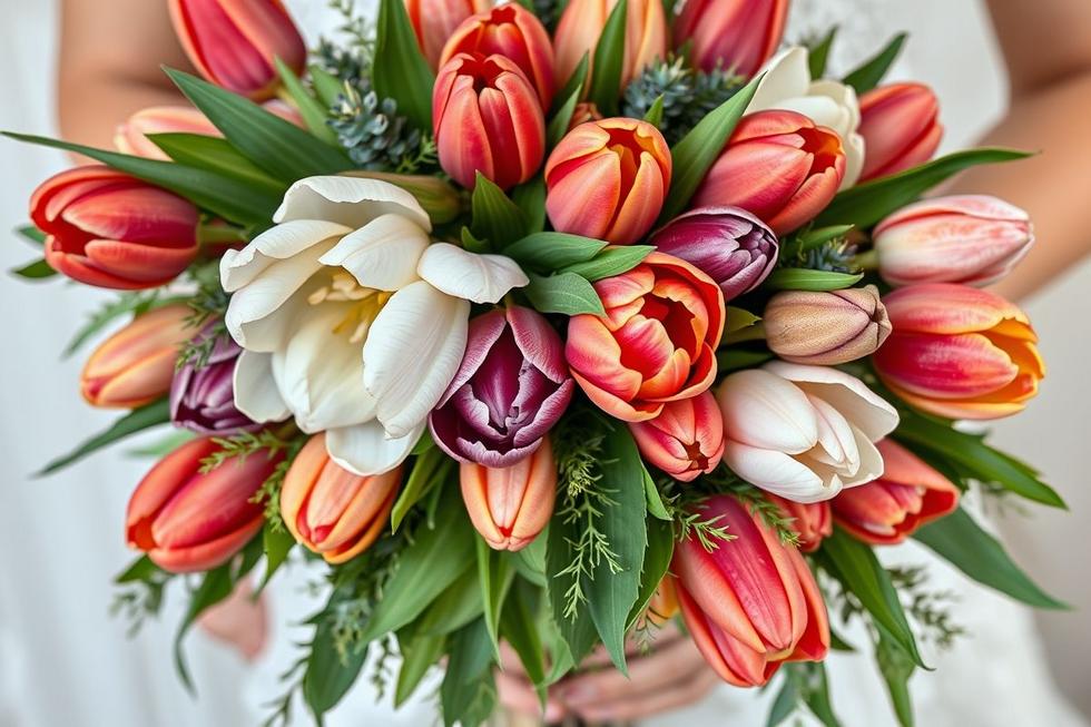 Arranjos e estilos que valorizam o buquê de tulipas multicoloridas