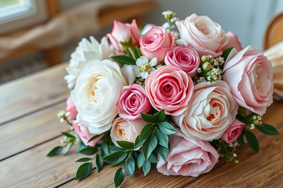 Buquê de flores suave que expressa amor e carinho, paleta de cores delicadas