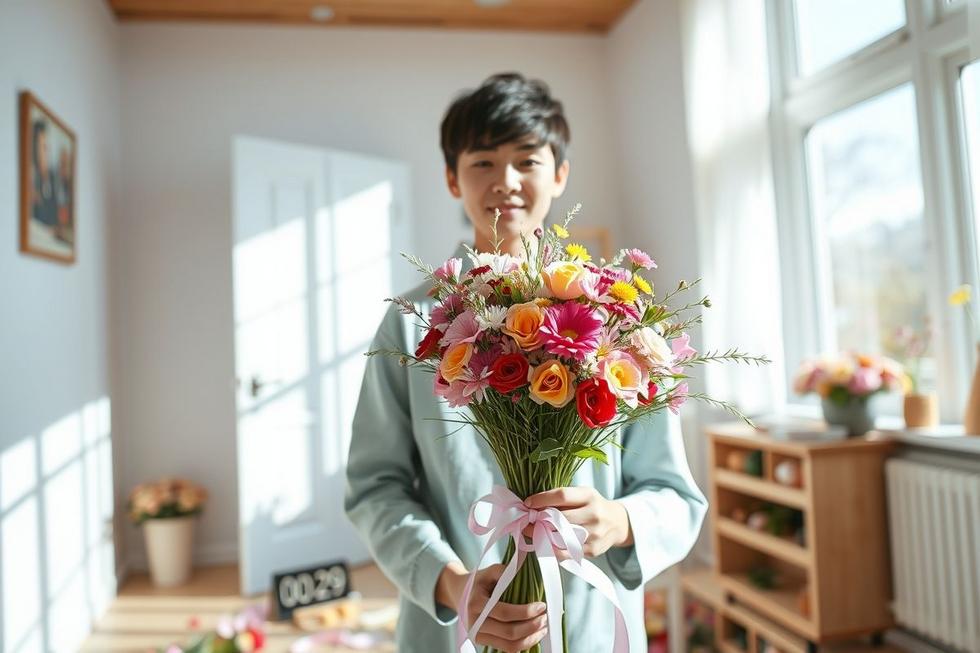 Imagem de buquês de última hora e presente floral rápido em ação