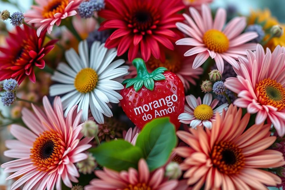 Morango do Amor e buquê de flores para saúde natural