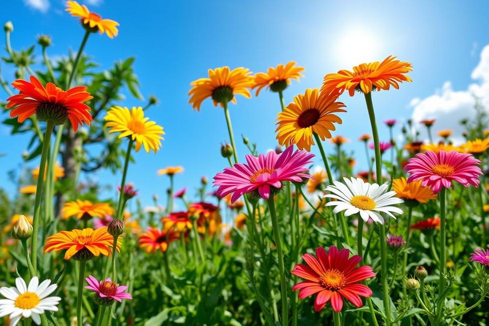 Flores variadas em um jardim, simbolizando adaptação às mudanças climáticas e resiliência na jardinagem