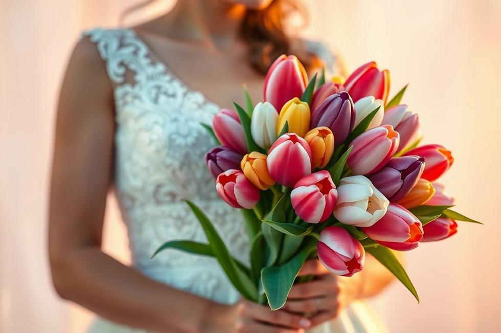 capa com buquê de tulipas multicoloridas para casamento, tulipas multicoloridas