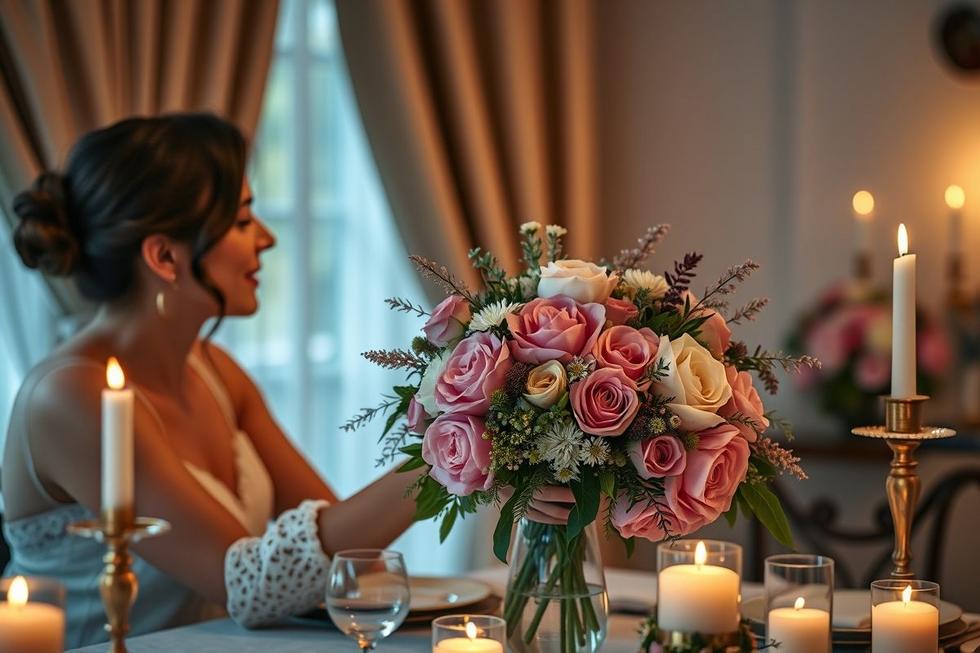 Imagem de casal com truque 3 minutos buquê de flores, expressando romance