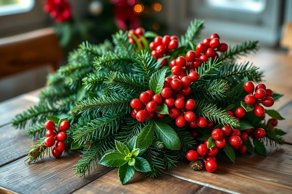 Buquê de Natal com pinheiro e hortelã, perfeito para decoração natural