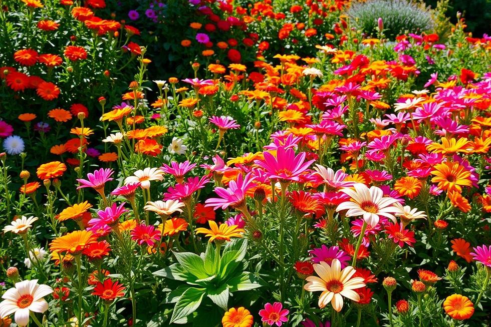 Um lindo jardim colorido, repleto de flores saudáveis que refletem o cuidado adequado de jardineiros.