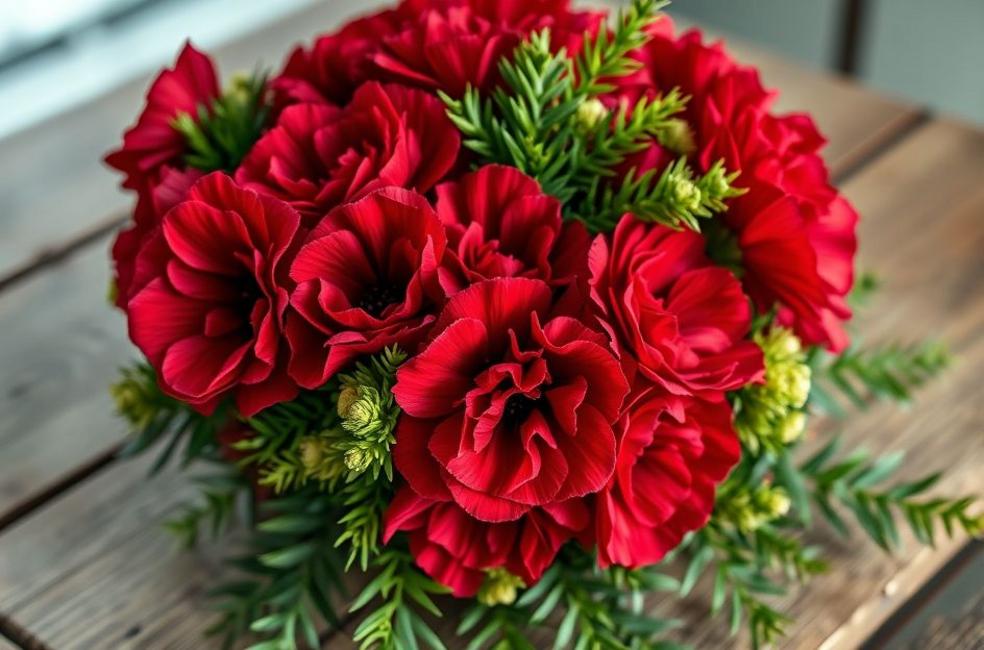 Imagem de capa mostrando buquê de cravos vermelhos em ambiente aconchegante